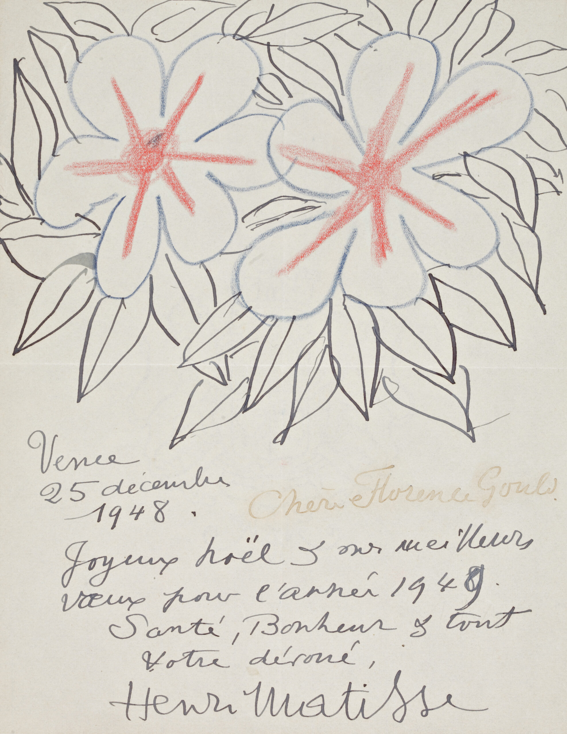 Image de l'oeuvre Lettre ornée de deux fleurs, adressée à Florence Gould
