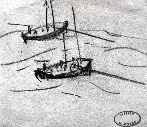 Image de l'oeuvre Deux bateaux de pêche sans voile. Hommes à bord
